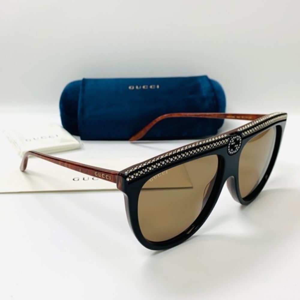 NWT Gucci GG0732S-005 Black Brown 61mm Sunglasses - Picture 9 of 16